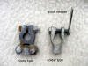 This photo shows two types of battery terminal connector. The one on the left is the cheap one that many mechanics use to replace molded connectors after they are eaten up by acid.