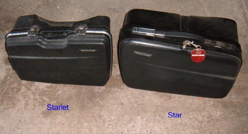 This photo shows the difference in the Starlet and Star Krauser saddlebags.