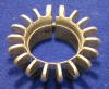 This is a top view photo of the commonly used finned exhaust nut that could be bolted on the plain exhaust nut ring of the R50 and R60 BMW motorcycle.  This made it look like a sport model.